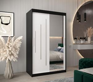 Šatní skříň se zrcadlem MILADA - šířka 120 cm, černá / bílá