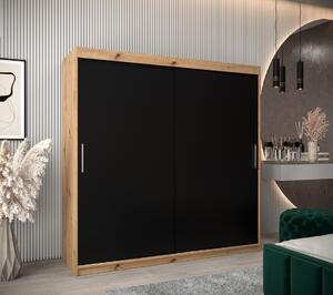 Skříň s posuvnými dveřmi v šířce 200 cm TIMEA - dub artisan / černá