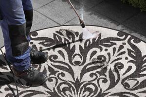NORTHRUGS - Hanse Home koberce Kusový koberec Twin Supreme 103417 Madrid black creme kruh – na ven i na doma - 140x140 (průměr) kruh cm