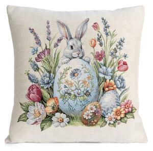 VELIKONOČNÍ GOBELÍNOVÁ DEKORAČNÍ OBLEČKA NA POLŠTÁŘ BUNNY 45X45 CM VZOROVANÁ