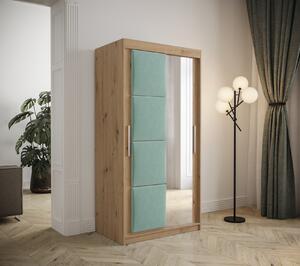 Šatní skříň s posuvnými dveřmi 100 cm TALIA - dub artisan / tyrkysová