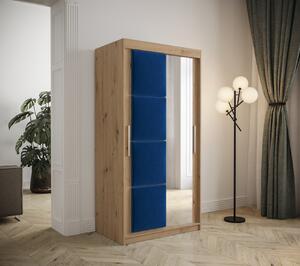 Šatní skříň s posuvnými dveřmi 100 cm TALIA - dub artisan / modrá