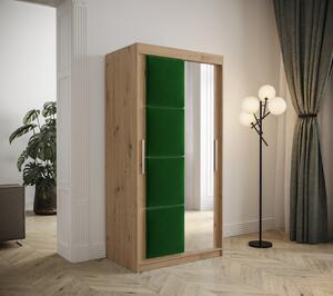 Šatní skříň s posuvnými dveřmi 100 cm TALIA - dub artisan / zelená