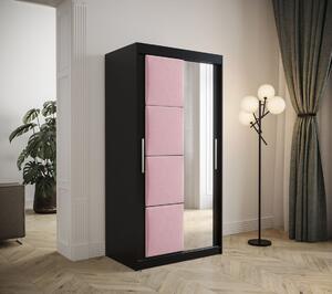 Šatní skříň s posuvnými dveřmi 100 cm TALIA - černá / růžová