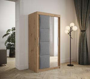 Šatní skříň s posuvnými dveřmi 100 cm TALIA - dub artisan / šedá