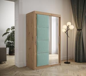 Šatní skříň s posuvnými dveřmi 120 cm TALIA - dub artisan / tyrkysová