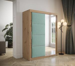 Šatní skříň s posuvnými dveřmi 150 cm TALIA - dub artisan / tyrkysová