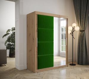 Šatní skříň s posuvnými dveřmi 150 cm TALIA - dub artisan / zelená
