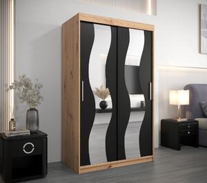 Šatní skříň se zrcadly MARGIT - šířka 120 cm, dub artisan / černá