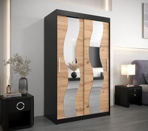 Šatní skříň se zrcadly MARGIT - šířka 120 cm, černá / dub artisan