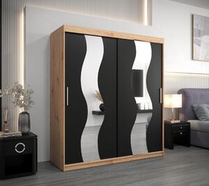 Skříň s posuvnými dveřmi LINA - šířka 180 cm, dub artisan / černá