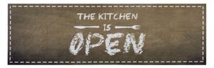 Hnědý běhoun Zala Living The Kitchen is Open, 50 x 150 cm