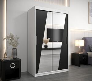 Šatní skříň se zrcadly KAMILA - šířka 120 cm, bílá / černá