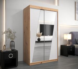 Šatní skříň se zrcadly KAMILA - šířka 120 cm, dub artisan / bílá
