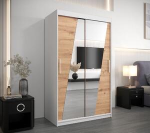 Šatní skříň se zrcadly KAMILA - šířka 120 cm, bílá / dub artisan