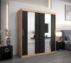 Skříň s posuvnými dveřmi KARIN - šířka 180 cm, dub artisan / černá