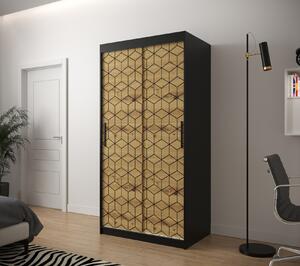 Šatní skříň s grafikou PERIANA 1 - šířka 100 cm, černá / dub artisan