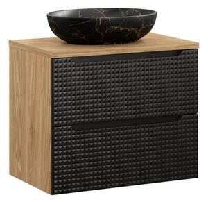Comad Závěsná skříňka Luxor Black Mona s deskou a umyvadlem 70 cm černá/dub olejovaný