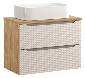 Comad Závěsná skříňka Luxor Beige Kati s deskou a umyvadlem 80 cm béžová/dub olejovaný
