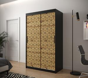 Šatní skříň s grafikou PERIANA 1 - šířka 120 cm, černá / dub artisan