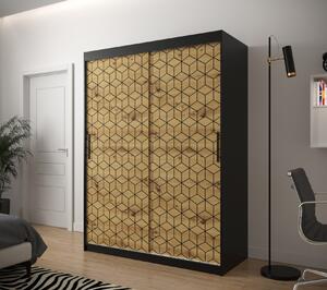 Šatní skříň s grafikou PERIANA 1 - šířka 150 cm, černá / dub artisan