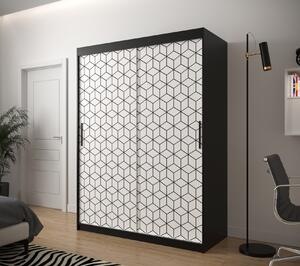 Šatní skříň s grafikou PERIANA 1 - šířka 150 cm, černá / bílá