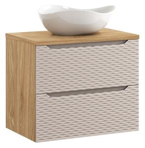 Comad Závěsná skříňka Ocean Cloud I s deskou a umyvadlem 70 cm béžová/dub olejovaný