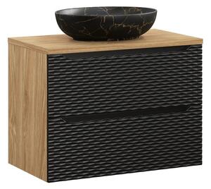 Comad Závěsná skříňka Ocean Mona s deskou a umyvadlem 80 cm černá/dub olejovaný