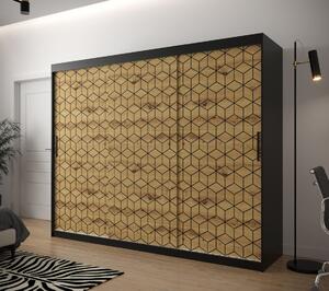 Šatní skříň s grafikou PERIANA 1 - šířka 250 cm, černá / dub artisan