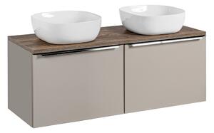 Comad Závěsná skříňka SantaFe Smile s deskou a umyvadly 120 cm taupe/dub santa fe vintage