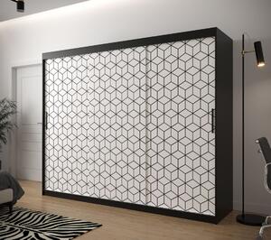 Šatní skříň s grafikou PERIANA 1 - šířka 250 cm, černá / bílá