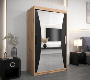 Šatní skříň se zrcadly VAIANA - šířka 120 cm, dub artisan / černá