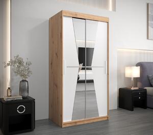 Šatní skříň se zrcadly MILANA - šířka 100 cm, dub artisan / bílá