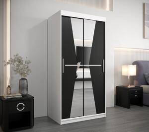 Šatní skříň se zrcadly MILANA - šířka 100 cm, bílá / černá