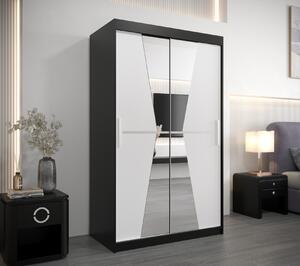 Šatní skříň se zrcadly MILANA - šířka 120 cm, černá / bílá