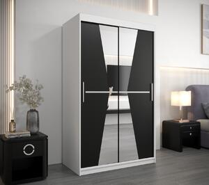 Šatní skříň se zrcadly MILANA - šířka 120 cm, bílá / černá