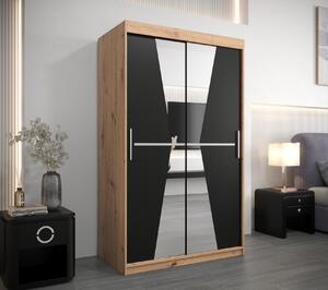 Šatní skříň se zrcadly MILANA - šířka 120 cm, dub artisan / černá