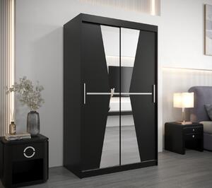 Šatní skříň se zrcadly MILANA - šířka 120 cm, černá