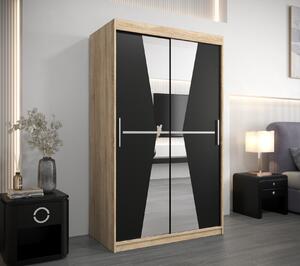 Šatní skříň se zrcadly MILANA - šířka 120 cm, dub sonoma / černá