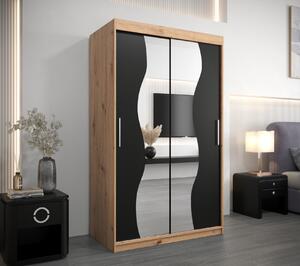 Šatní skříň se zrcadly JUDITA - šířka 120 cm, dub artisan / černá