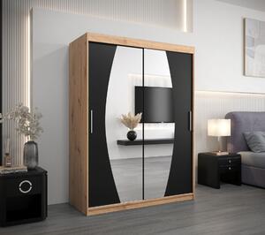 Šatní skříň se zrcadly NIKOLA - šířka 150 cm, dub artisan / černá
