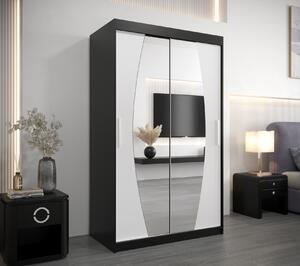 Šatní skříň se zrcadly DARINA - šířka 120 cm, černá / bílá