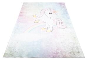 Makro Abra Dětský kusový koberec vhodný k praní BAMBINO 2661 Jednorožec protiskluzový růžový modrý Rozměr: 120x170 cm