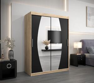 Šatní skříň se zrcadly NIKOLA - šířka 150 cm, dub sonoma / černá