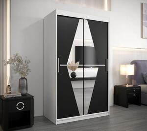 Šatní skříň se zrcadlem KAMILA - šířka 120 cm, bílá / černá