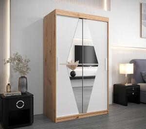 Šatní skříň se zrcadlem KAMILA - šířka 120 cm, dub artisan / bílá