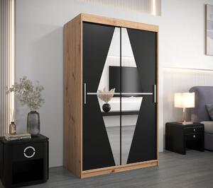 Šatní skříň se zrcadlem KAMILA - šířka 120 cm, dub artisan / černá