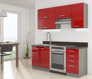 Kuchyně do paneláku 180/180 cm RUOLAN 2 - šedá / lesklá červená