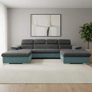 Sedací souprava COOL III | 191x350x191 cm | rozkládací + 2x úložný prostor | šedo modrá 24/30
