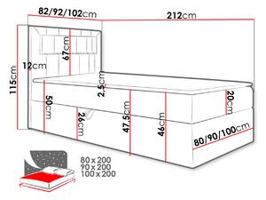 Kontinentální jednolůžková postel 100x200 RAMIRA 1 - bílá ekokůže / hnědá 2, levé provedení + topper ZDARMA